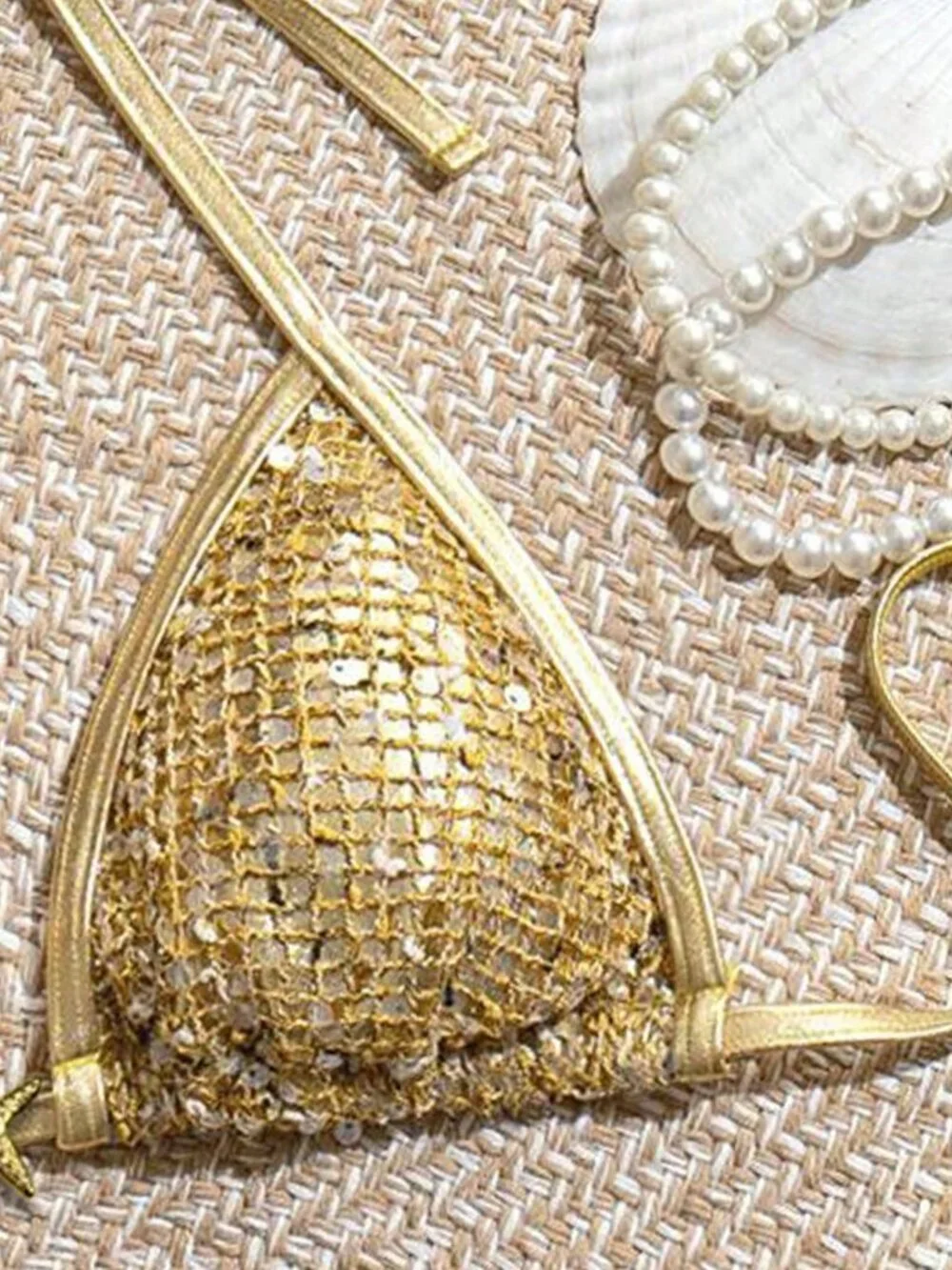 Gold Sexy Women's Gold Sequin Star Bikini Set